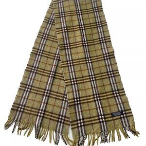 Burberrys Classic Check Scarf Green 100% Lambswool Unisex Scarf Made In England
